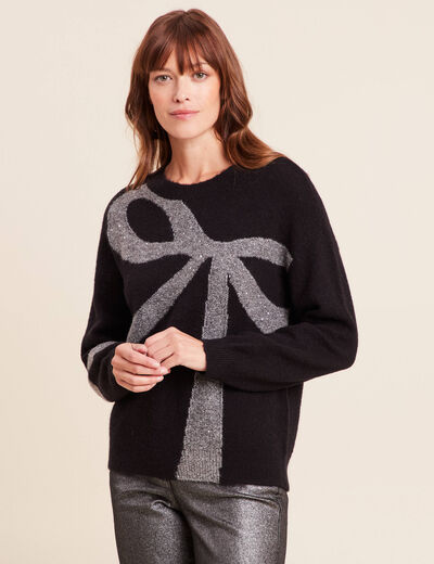 Pull col bateau manches longues noir femme