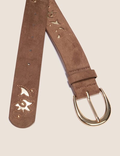 Ceinture large aspect daim iris&eacute; taupe femme
