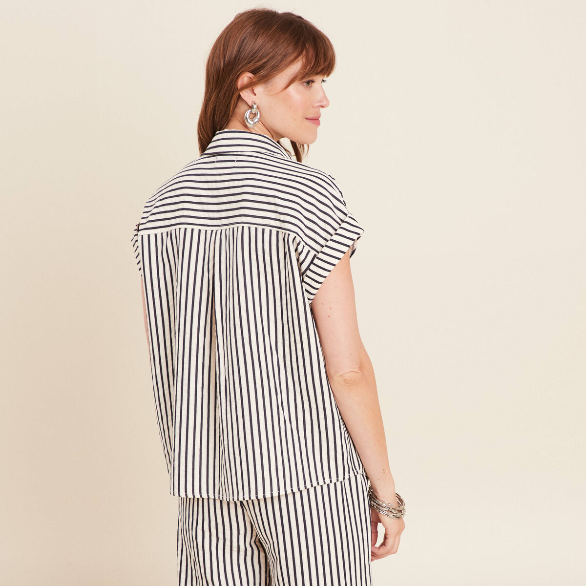 Chemise ample manches courtes bleu foncé femme
