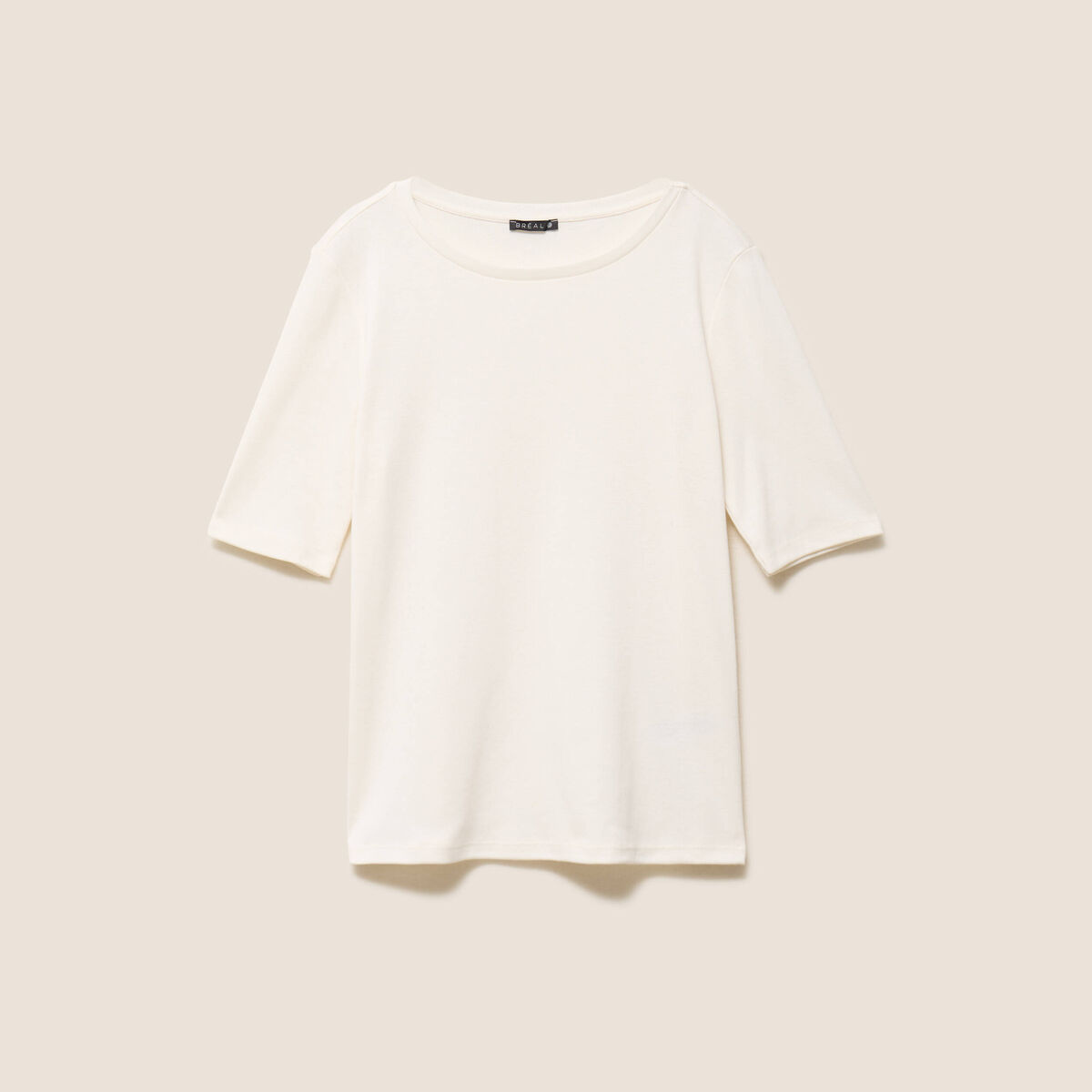 T-shirt ajust&eacute; col rond manches coudes ecru femme