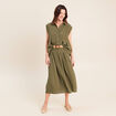 Chemise cintr&eacute;e manches courtes vert kaki femme