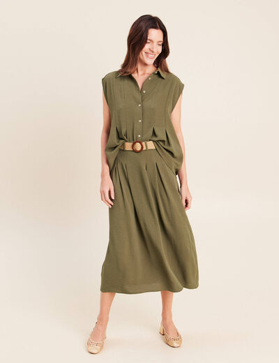 Chemise cintr&eacute;e manches courtes vert kaki femme