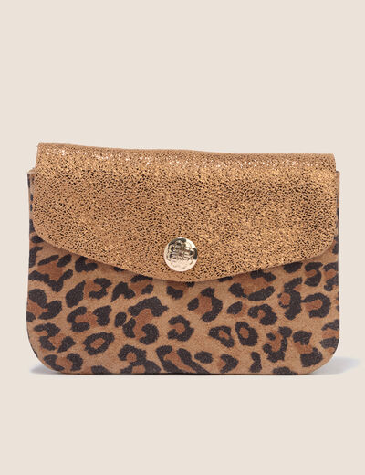 Porte-monnaie en cro&ucirc;te de cuir marron femme