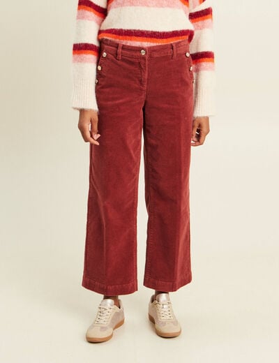 Pantalon large velours c&ocirc;tel&eacute; orange fonc&eacute; femme