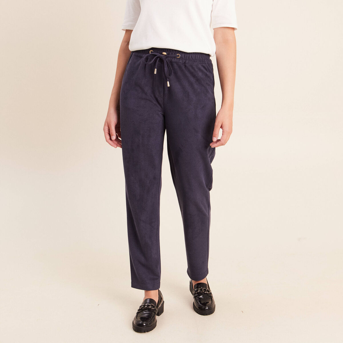 Jogging aspect daim bleu fonc&eacute; femme