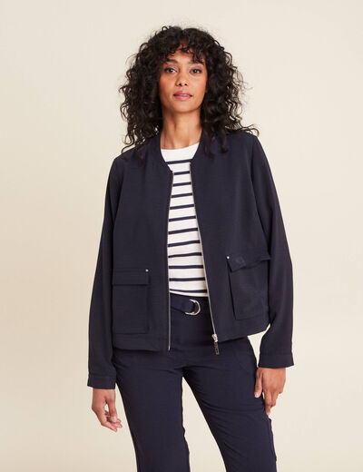Blouson zippé 2 poches bleu foncé femme