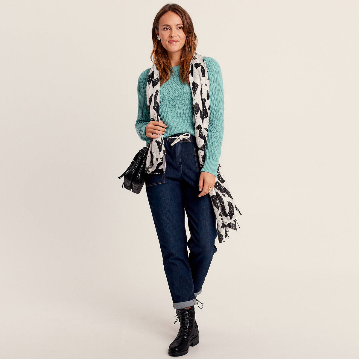 Jean large à coulisse denim brut femme