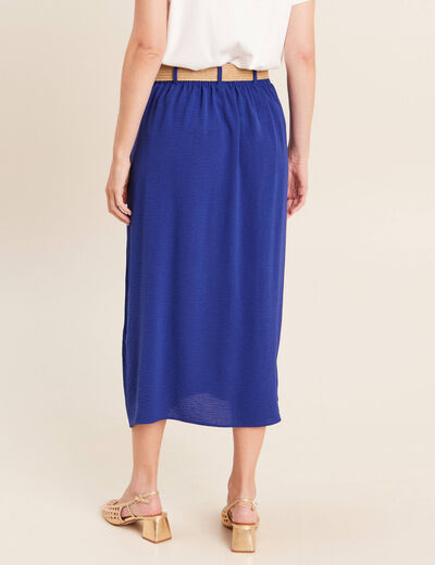 Jupe longue &eacute;vas&eacute;e ceintur&eacute;e bleu fonc&eacute; femme