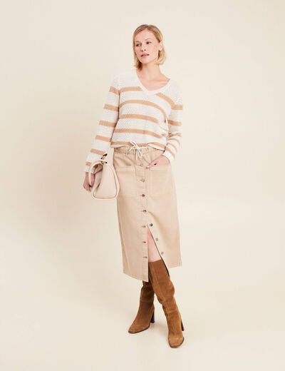 Pull manches longues ajouré blanc femme