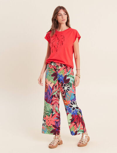 T-shirt &agrave; sequins manches courtes rouge femme
