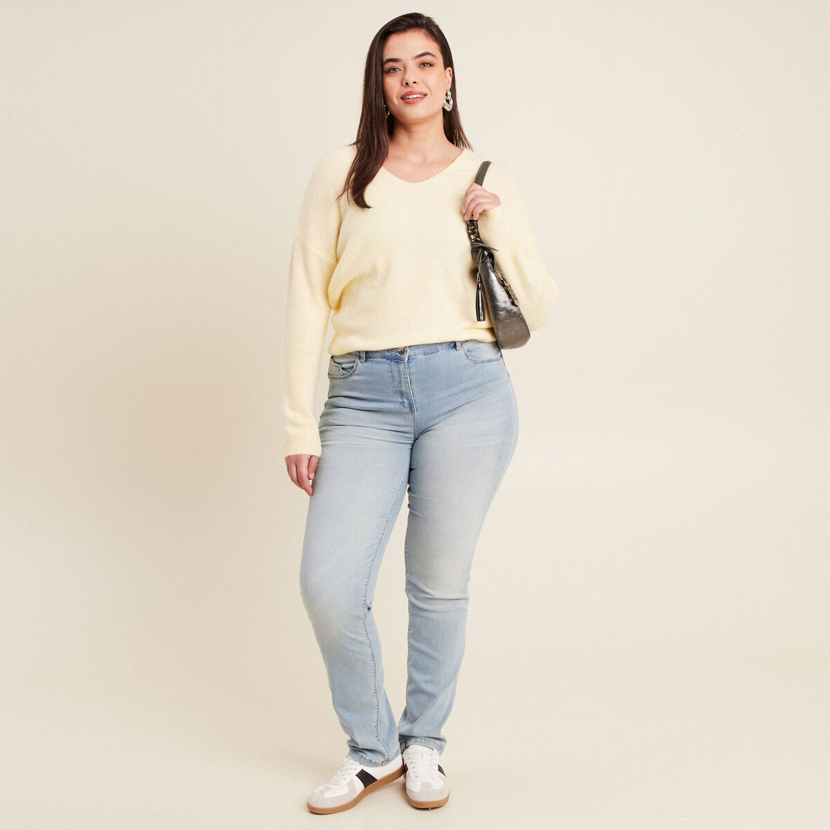 Jean coupe ajust&eacute;e long denim baby bleu femme