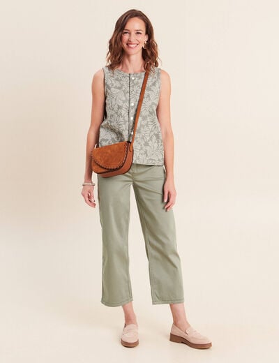 Pantalon droit 7/8&egrave;me taille bascul&eacute;e gris femme