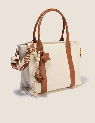 Sac cabas en coton doubl&eacute; camel femme