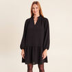 Robe courte &eacute;vas&eacute;e col v manches longues noir femme