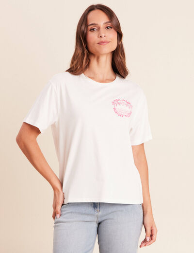 T-shirt broderie manches courtes ecru femme