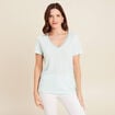T-shirt manches courtes col en V bleu turquoise femme