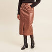Jupe midi droite enduite couleur cuivre femme