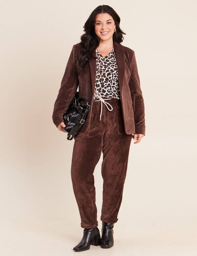 Pantalon coupe mom en velours marron femme
