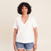 T-shirt col v manches courtes ecru femme