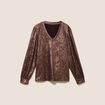 Blouse col v manches longues marron fonc&eacute; femme