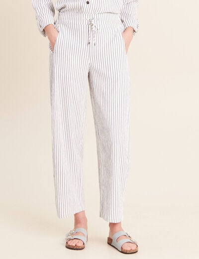 Pantalon fluide coupe barrel bleu femme