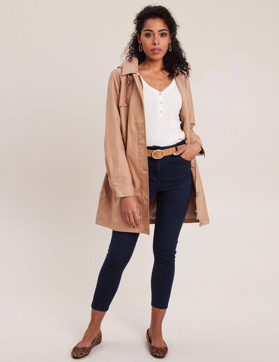 Jean ajusté taille haute denim brut femme
