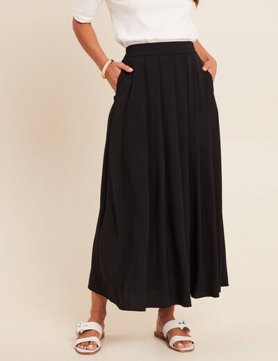 Jupe longue évasée fluide noir femme
