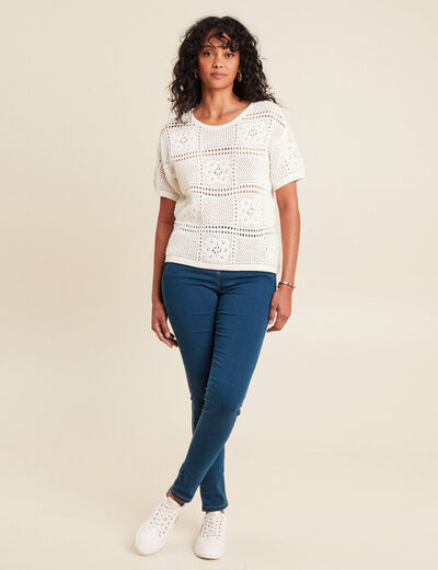 Jeans léger taille haute long denim double stone femme