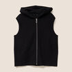 Gilet droit mi-long &agrave; capuche noir femme