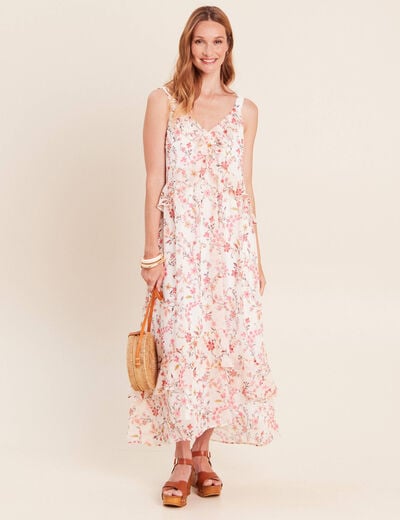 Robe longue &eacute;vas&eacute;e sans manches doubl&eacute;e multicolore femme