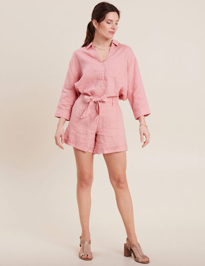 Short ajusté ceinturé vieux rose femme