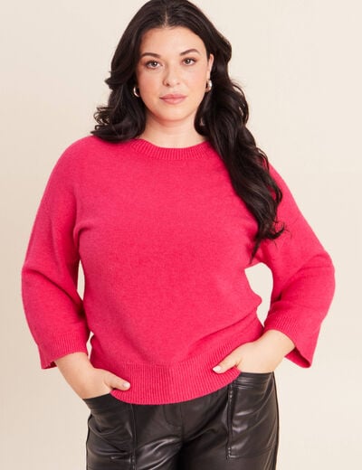 Pull droit col rond manches 3/4 rose femme