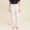 Pantalon taille haute aspect lin blanc femme