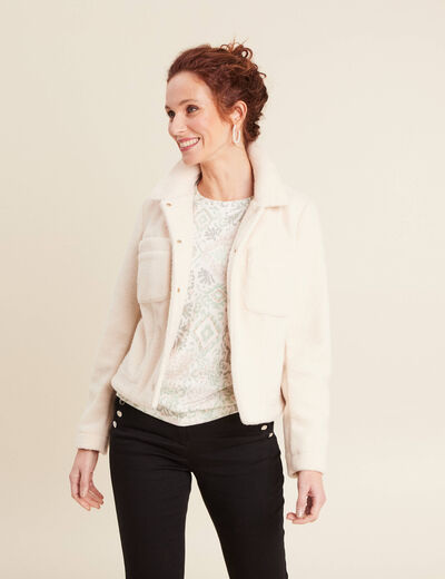 Veste droite bouclette ivoire femme