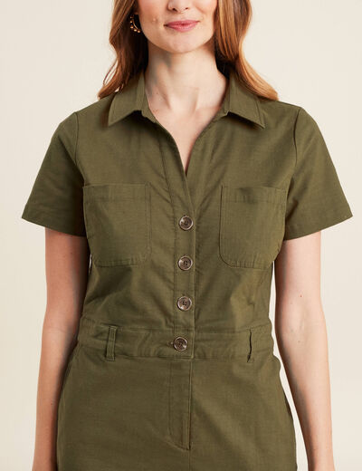 Robe ajustée manches courtes vert olive femme