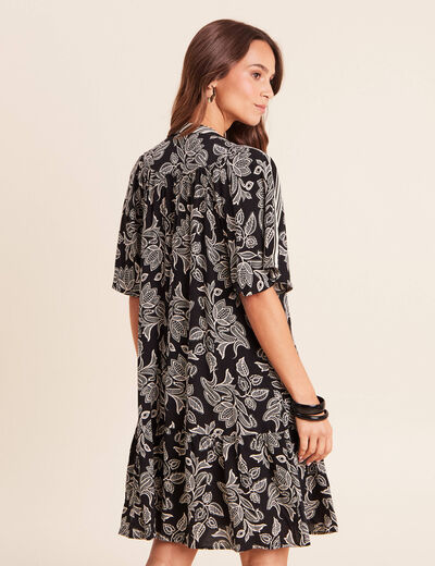 Robe courte &eacute;vas&eacute;e col tunisien noir femme