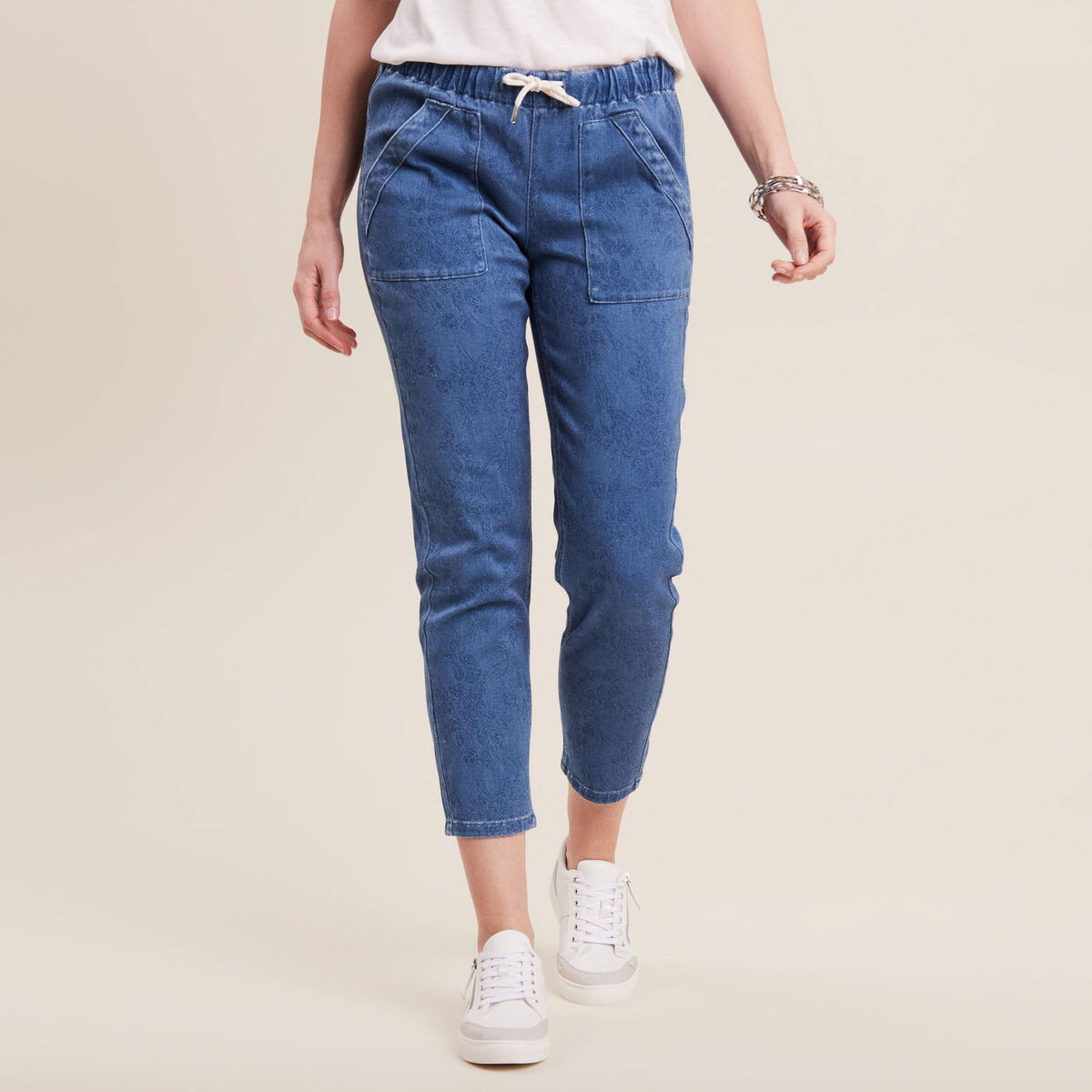 Jean carotte taille élastiquée bleu ciel femme