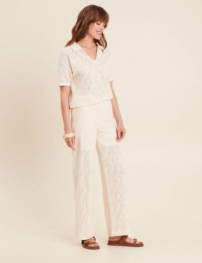 Pantalon crochet femme ecru femme