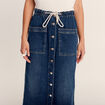 Jupe longue droite en jean denim stone femme