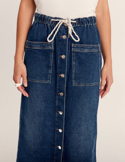 Jupe longue droite en jean denim stone femme