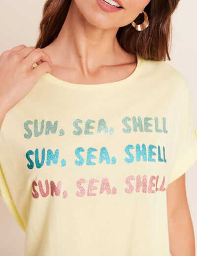 T-shirt col rond manches courtes jaune pastel femme