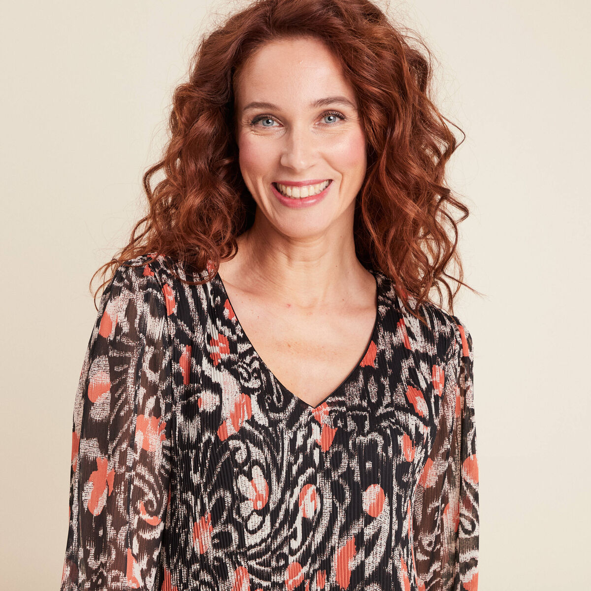 Robe évasée plissée orange femme