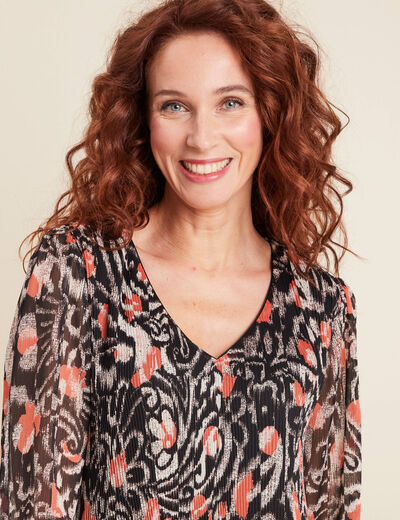 Robe évasée plissée orange femme