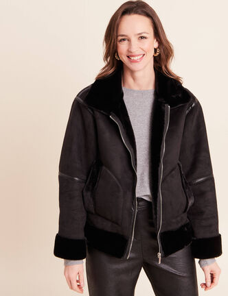 Bombardier court droit col montant noir femme