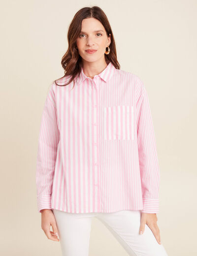 Chemise ample mi-longue en coton rose femme