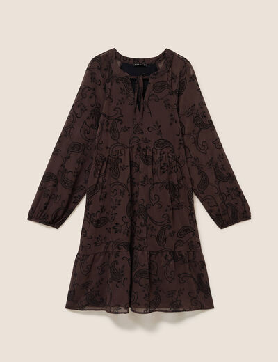 Robe courte &eacute;vas&eacute;e col v manches longues noir femme
