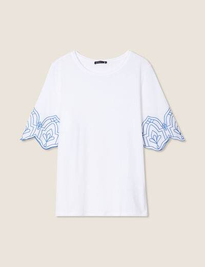 T-shirt manches courtes brodé blanc femme
