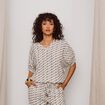 T-shirt effet boule col v manches coudes blanc femme