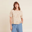 Pull col rond manches courtes beige femme