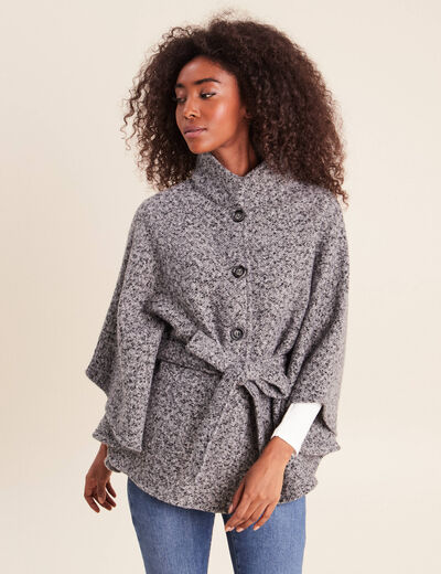 Poncho ceintur&eacute; gris clair femme